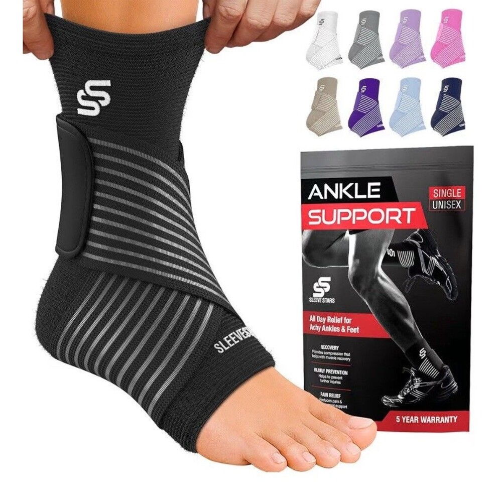 Sleeve Stars Ankle Brace for Women & Men, Ankle Wrap for Sprained Med Black